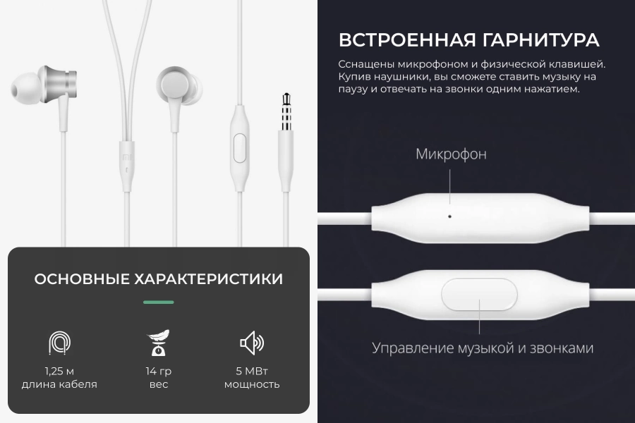 Гарнитура Xiaomi Mi In-Ear Headfones Basic Silver