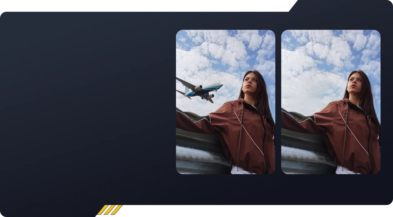 Сравнение фотографии до и после удаления объекта