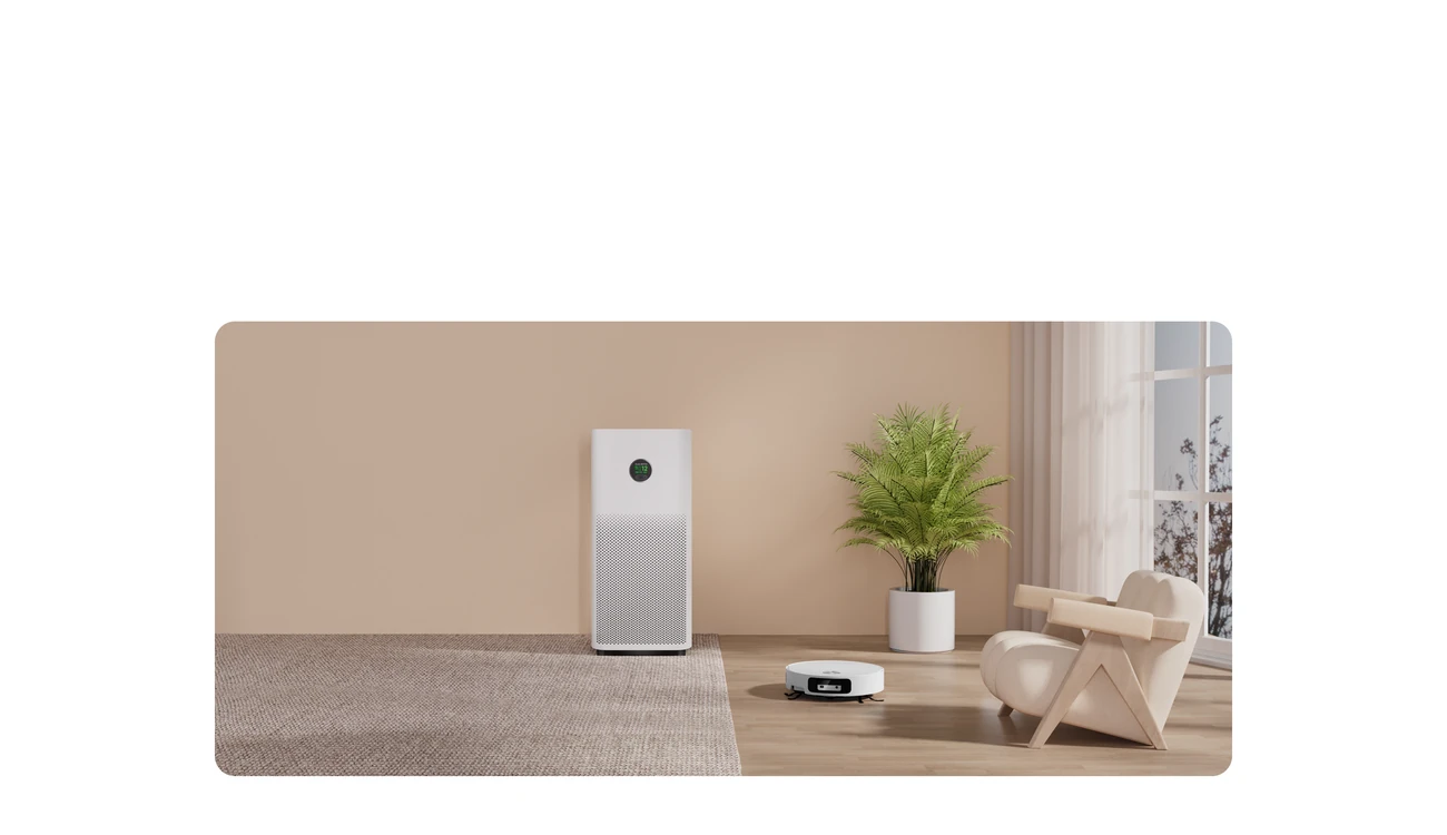 Робот-пылесос и очиститель воздуха Xiaomi в гостиной