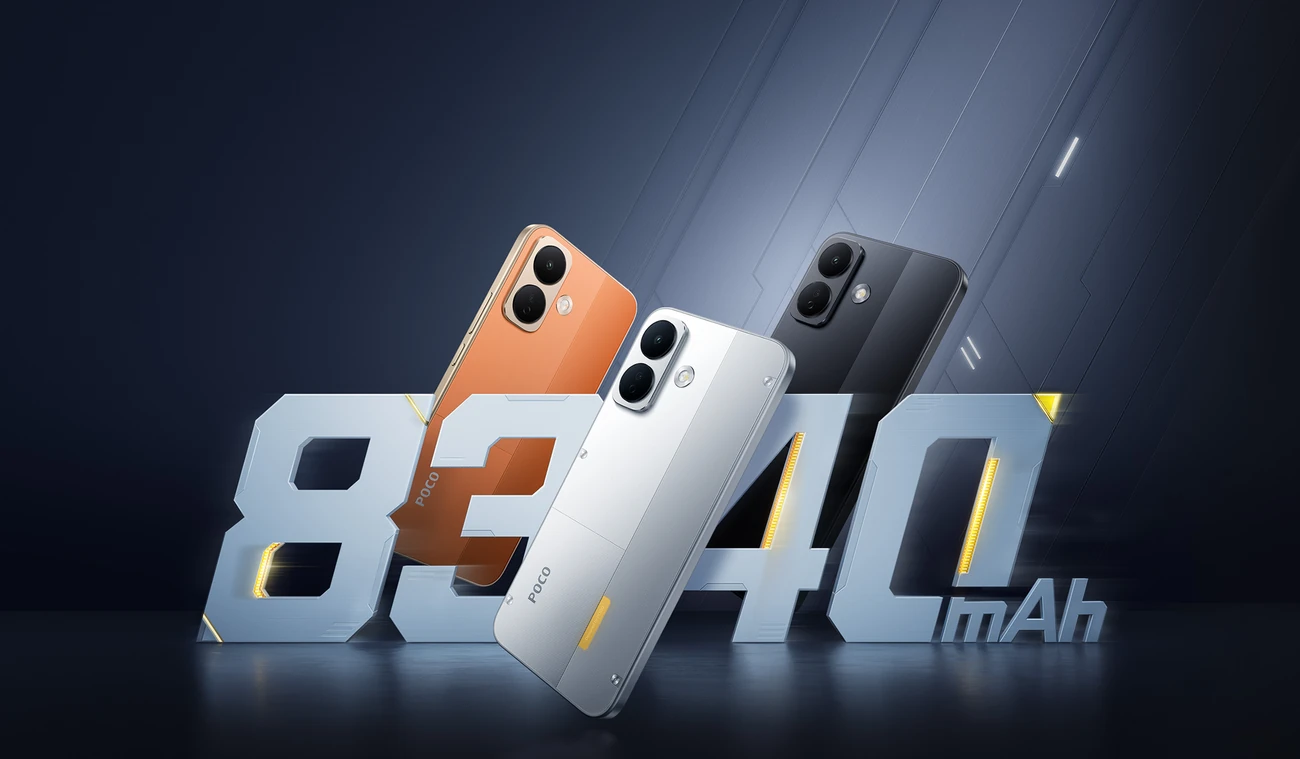 POCO X8 в оранжевом, белом и чёрном цветах